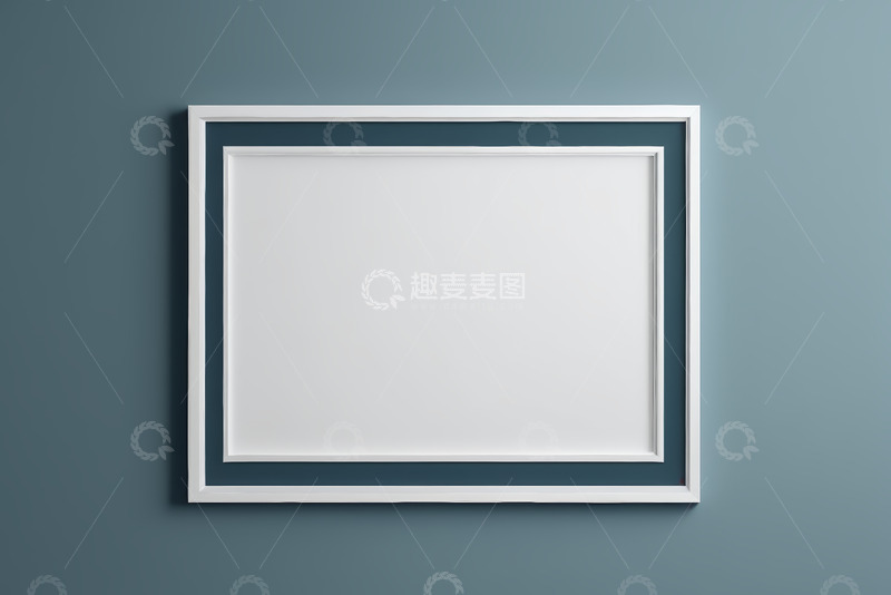 高清大图下载【趣麦麦图】白色框架挂于蓝色背景墙