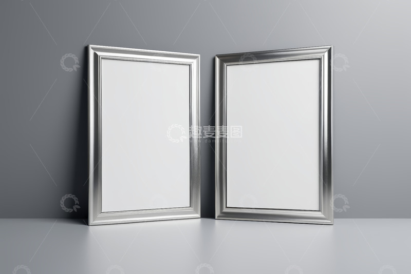 高清大图下载【趣麦麦图】两个银色相框靠墙摆放