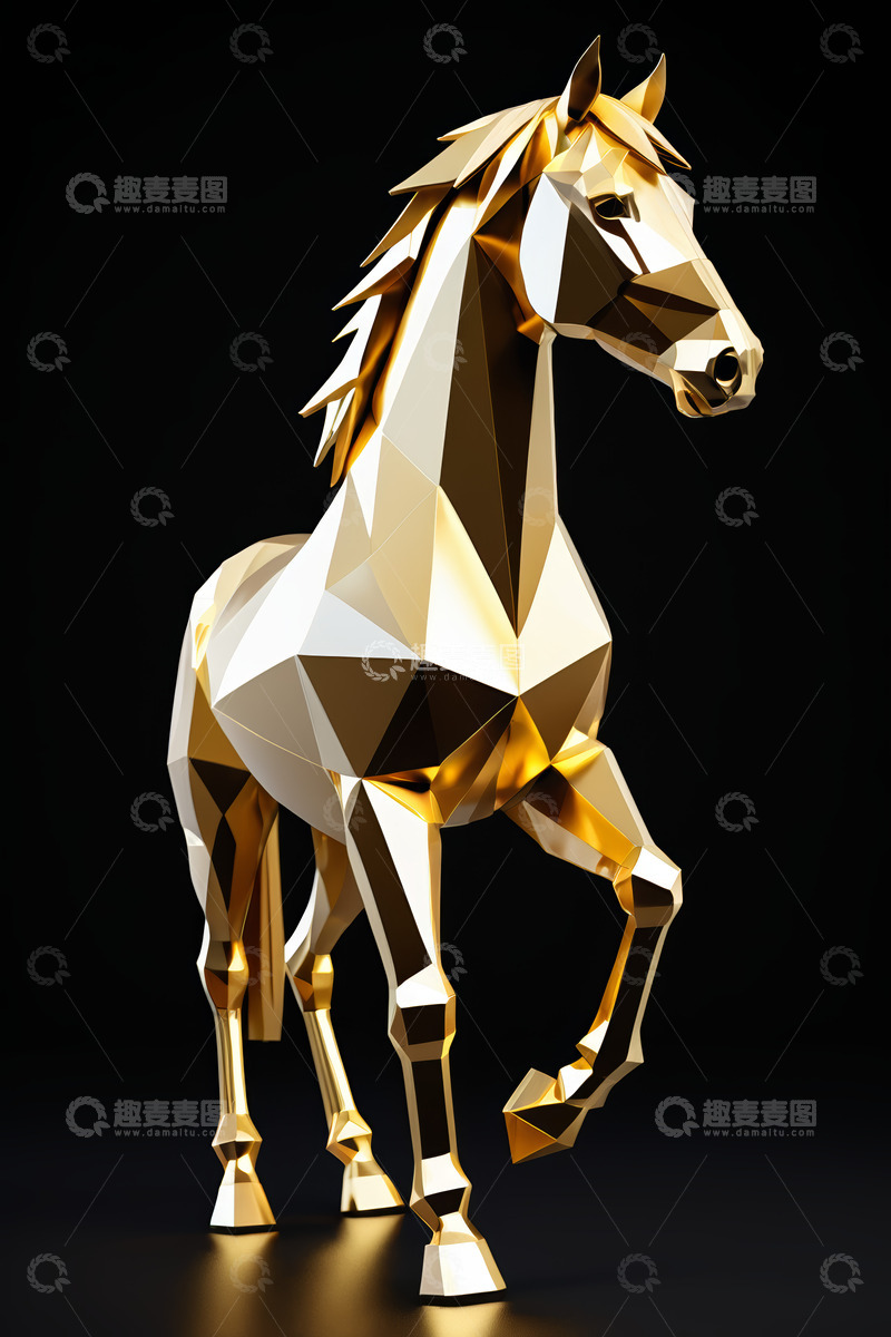 高清大图下载【趣麦麦图】金色多边形几何风格马雕塑
