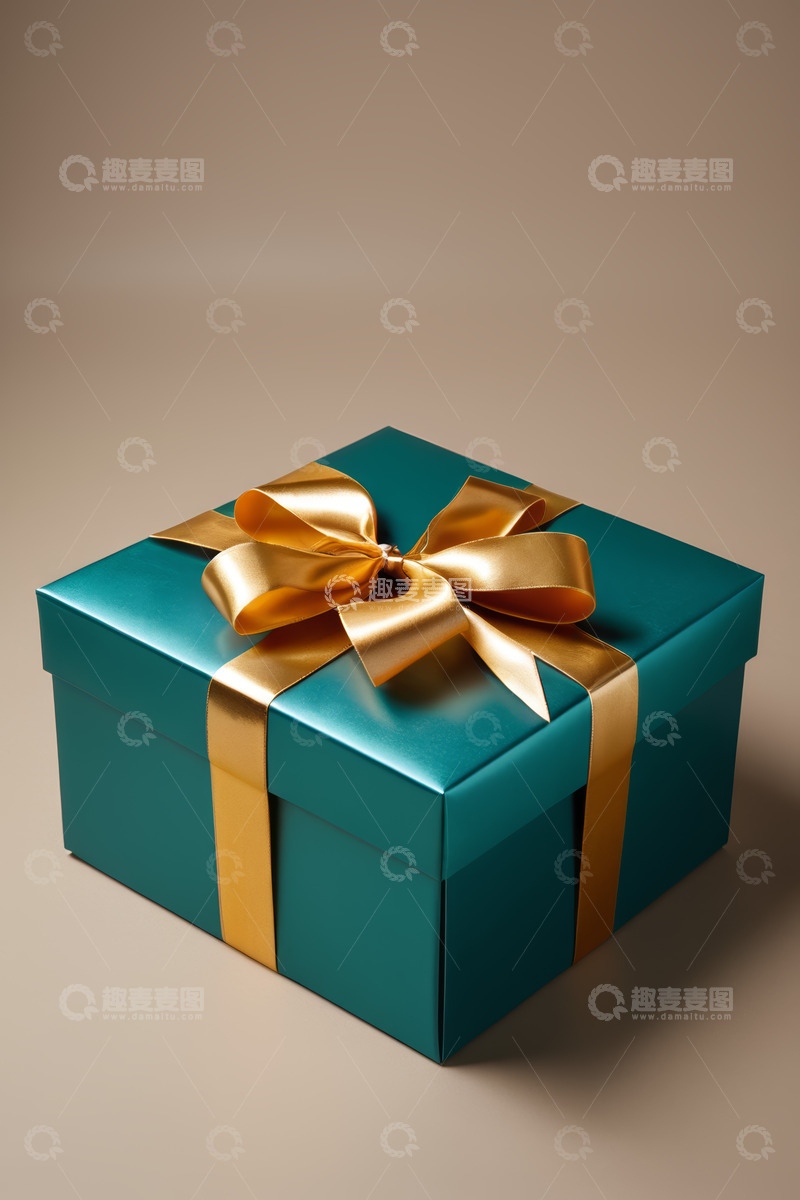 高清大图下载【趣麦麦图】蓝绿色礼品盒配金色丝带