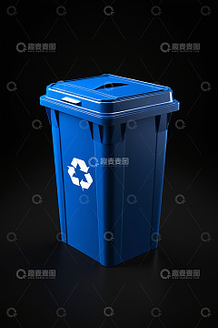 蓝色回收垃圾桶特写