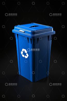 蓝色回收垃圾桶特写