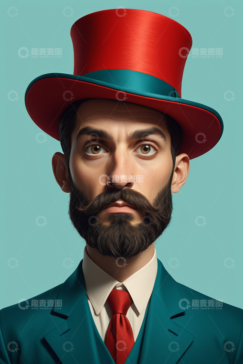 高清大图下载【趣麦麦图】戴高顶礼帽的男子肖像