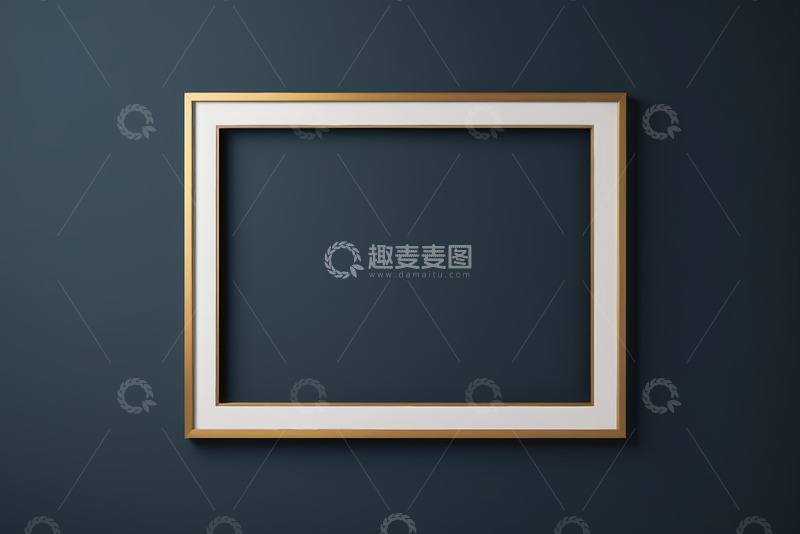 高清大图下载【趣麦麦图】深蓝色背景上的金色相框