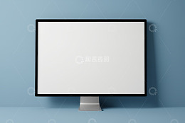 蓝色背景前的空白电脑屏幕
