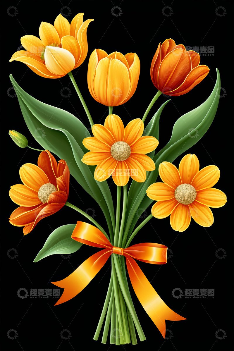 高清大图下载【趣麦麦图】黄色花卉花束插画