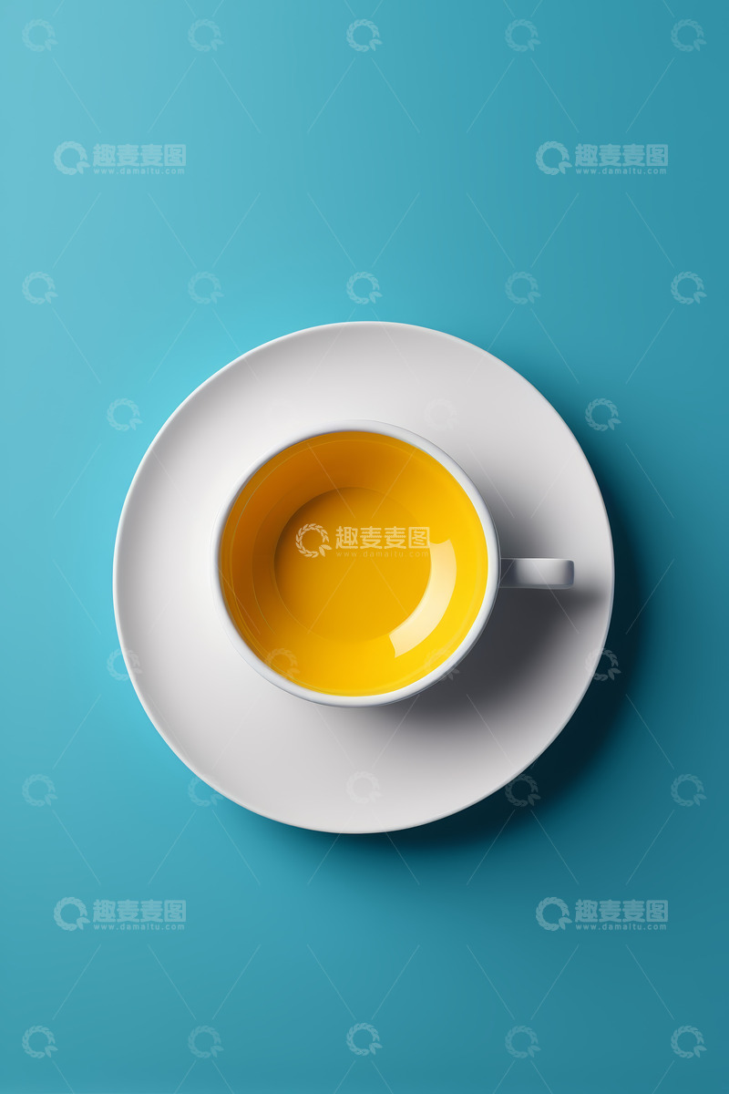 高清大图下载【趣麦麦图】蓝色背景上的白色咖啡杯