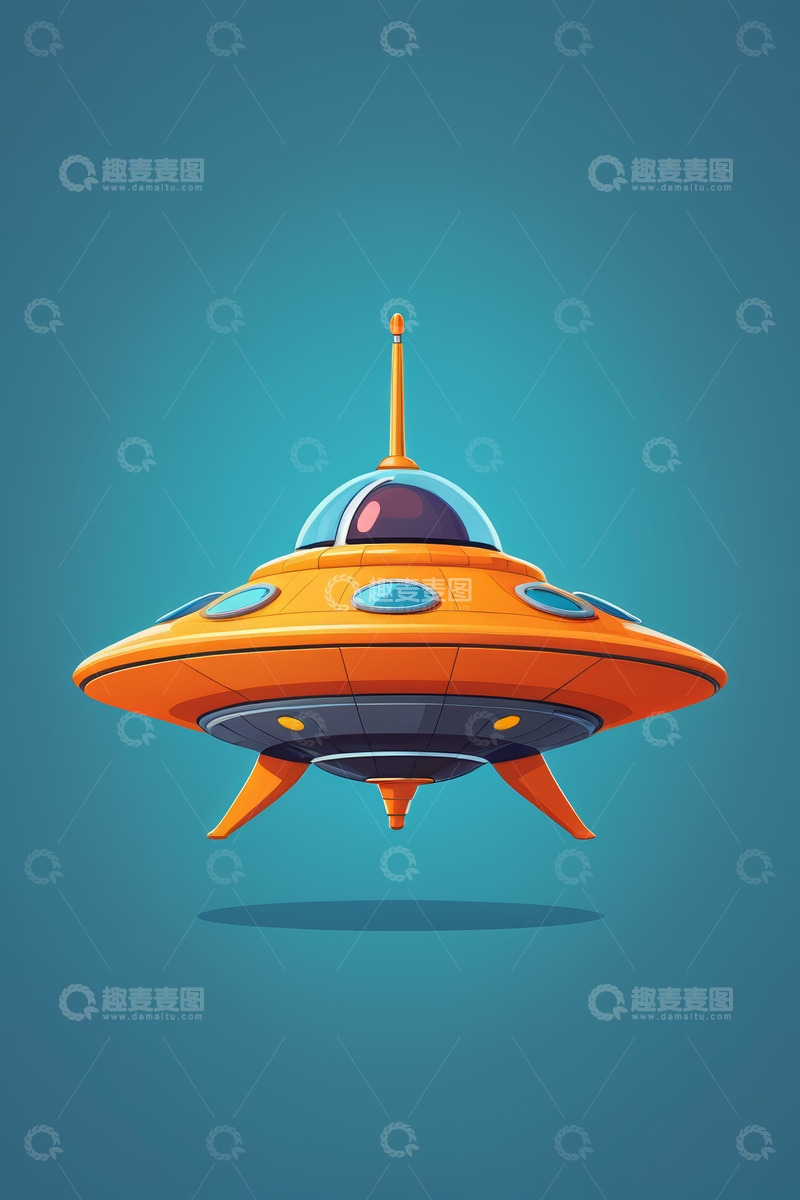 高清大图下载【趣麦麦图】橙色卡通宇宙飞船飞行素材