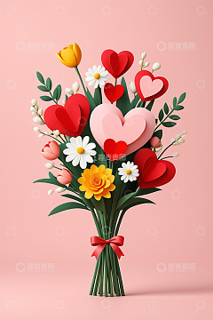 爱心花朵装饰花束