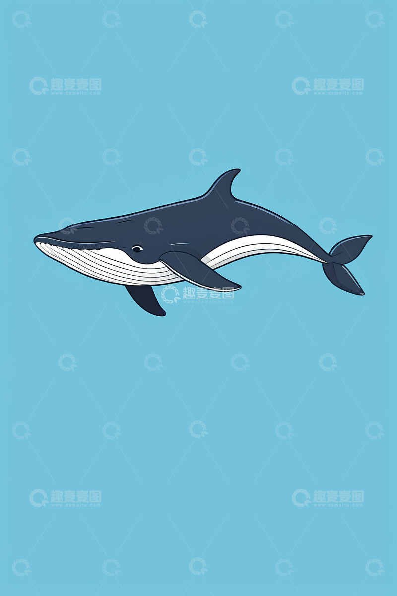 高清大图下载【趣麦麦图】蓝色背景卡通鲸鱼插画