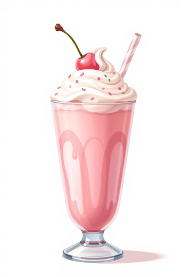 插画风格粉色奶昔配奶油樱桃