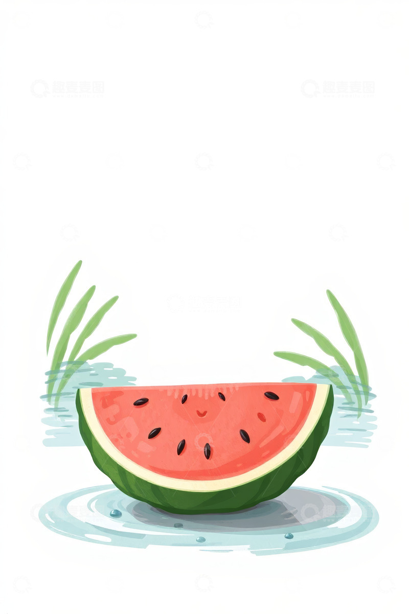高清大图下载【趣麦麦图】水中漂浮的卡通西瓜片