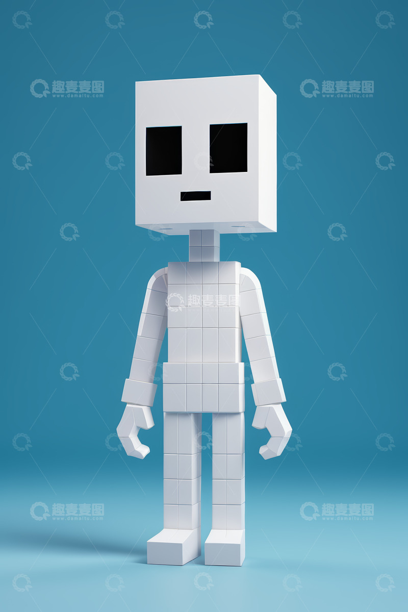 高清大图下载【趣麦麦图】白色方块机器人3D模型