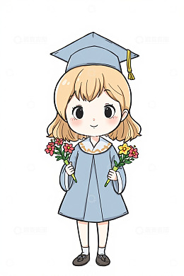 手持鲜花的卡通毕业女生