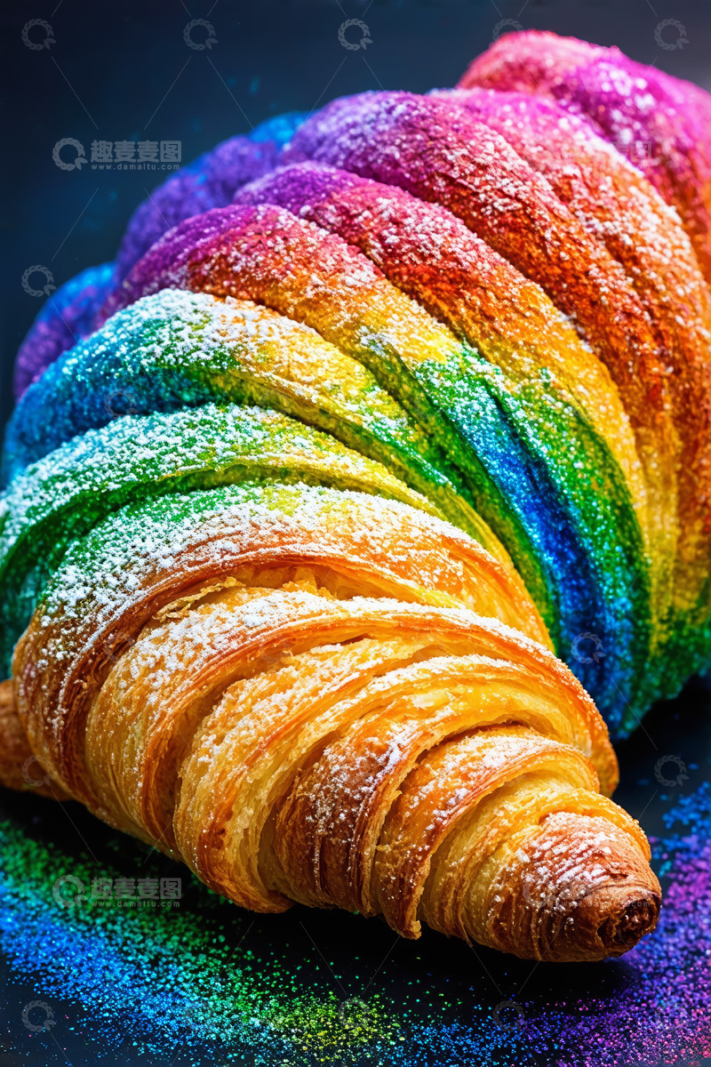 高清大图下载【趣麦麦图】彩色糖粉装饰的美味牛角面包