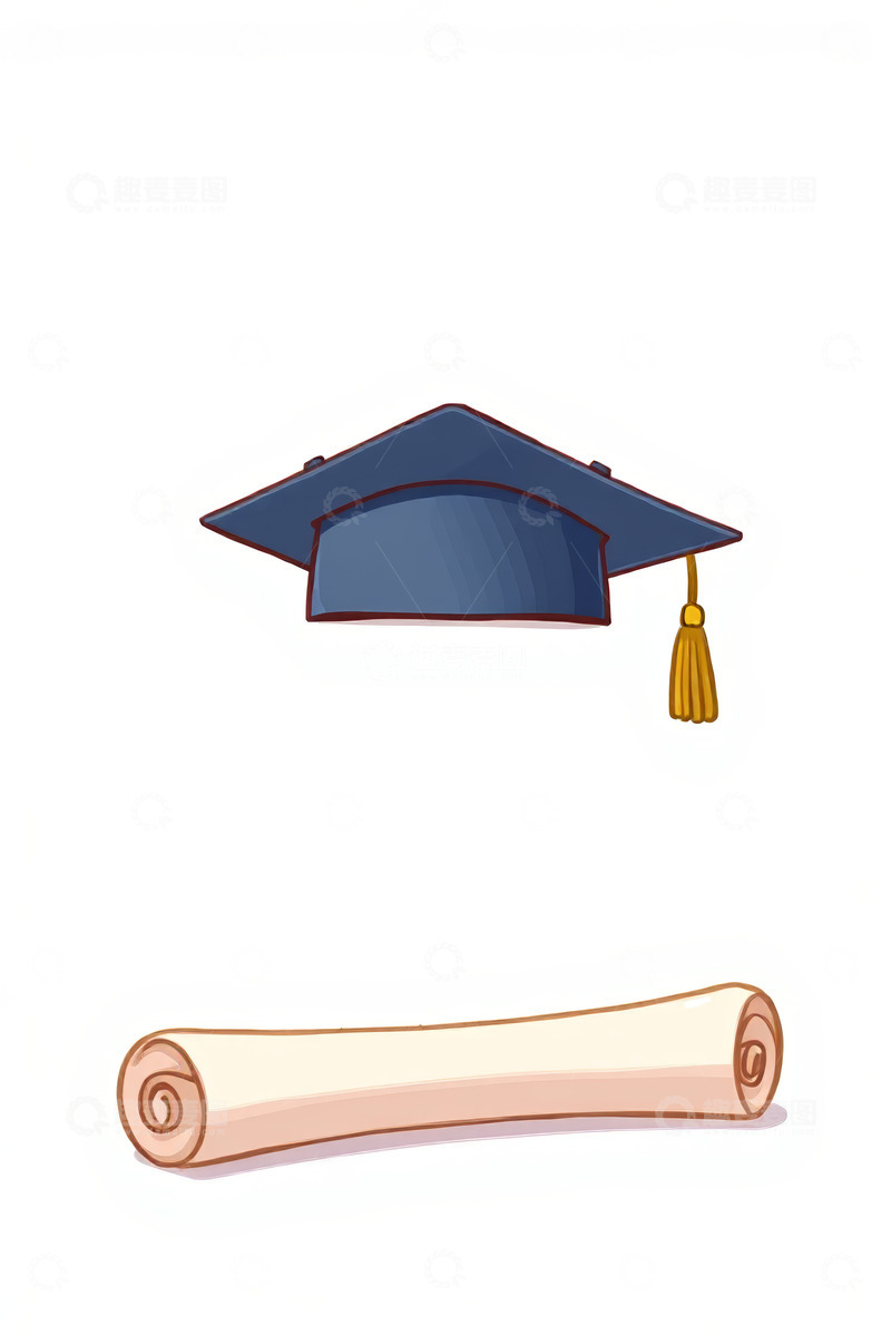 高清大图下载【趣麦麦图】毕业学士帽与毕业证书插画