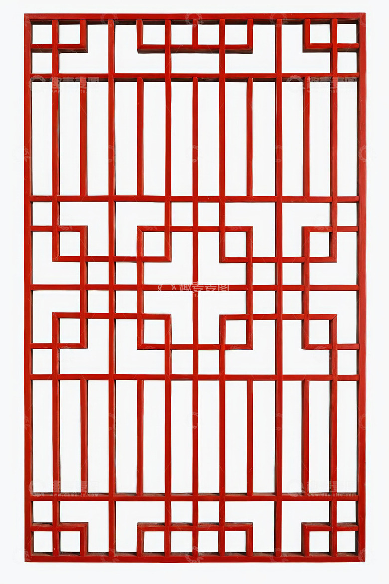 中式红色镂空窗格装饰