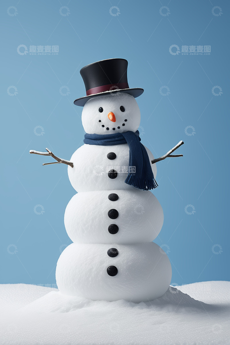 高清大图下载【趣麦麦图】戴礼帽围巾的雪人特写
