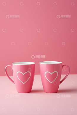 粉色心形图案马克杯特写