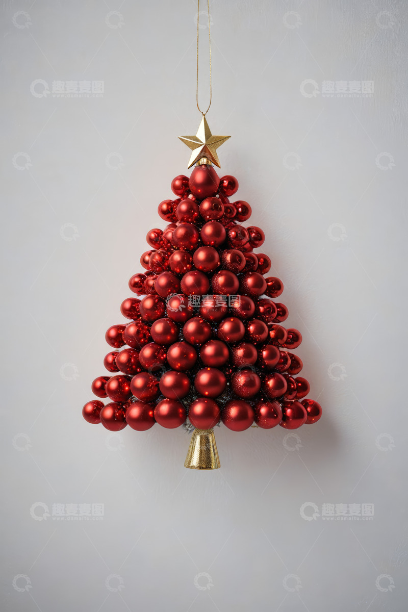 高清大图下载【趣麦麦图】红色球形装饰圣诞树挂件