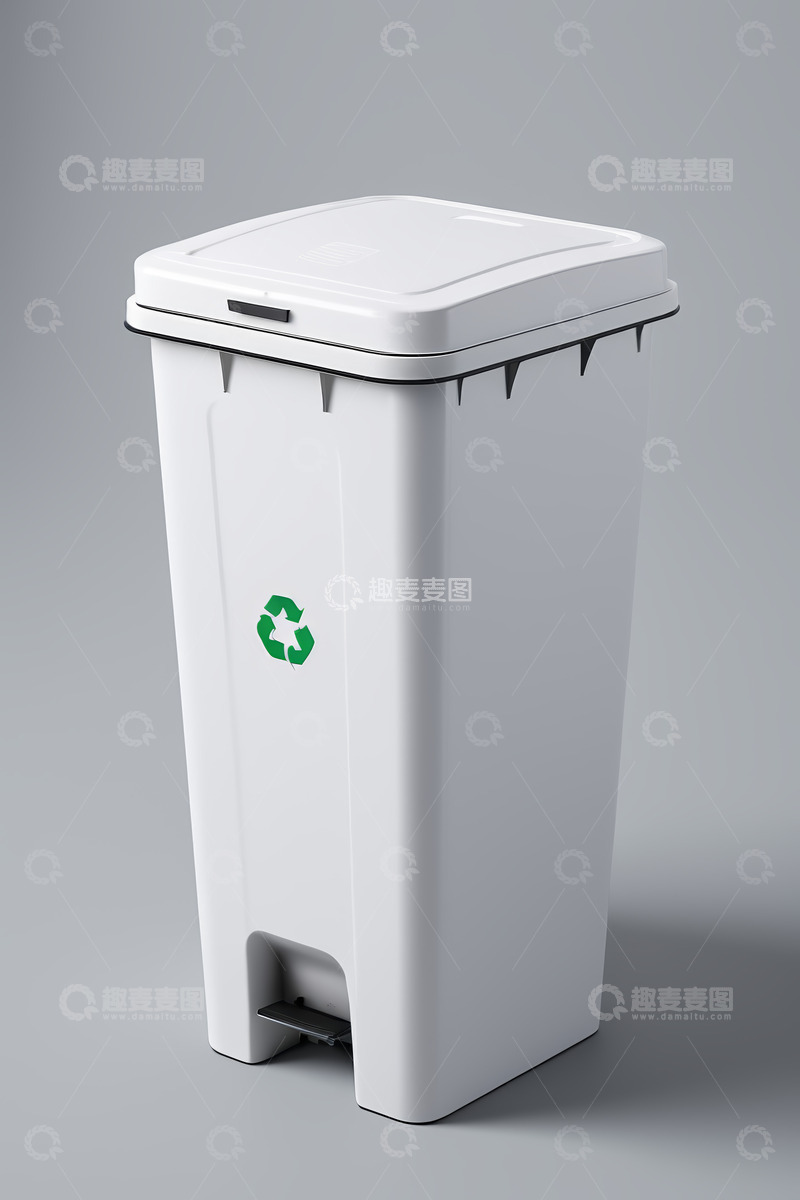 高清大图下载【趣麦麦图】白色脚踏式回收垃圾桶