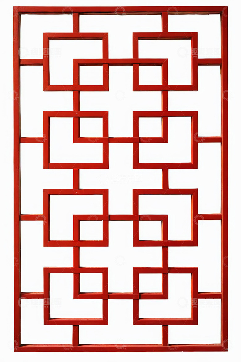 红色中式窗格装饰图案