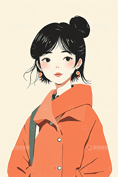穿橙色外套的卡通风格女孩