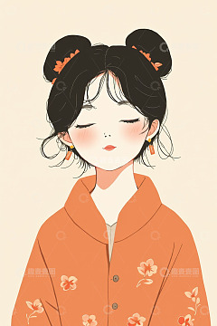 古风少女双髻闭眼神情图