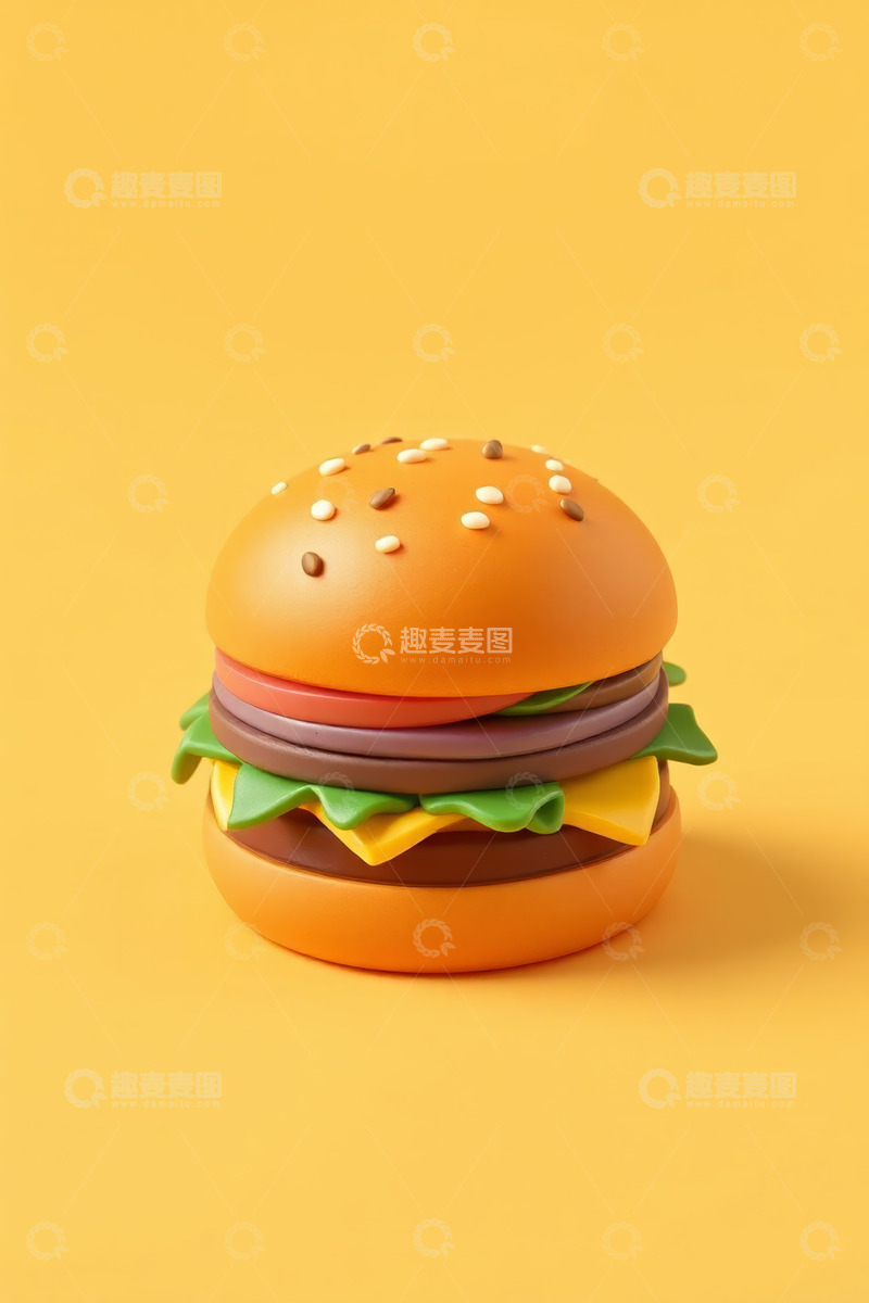 高清大图下载【趣麦麦图】橙色背景立体汉堡模型