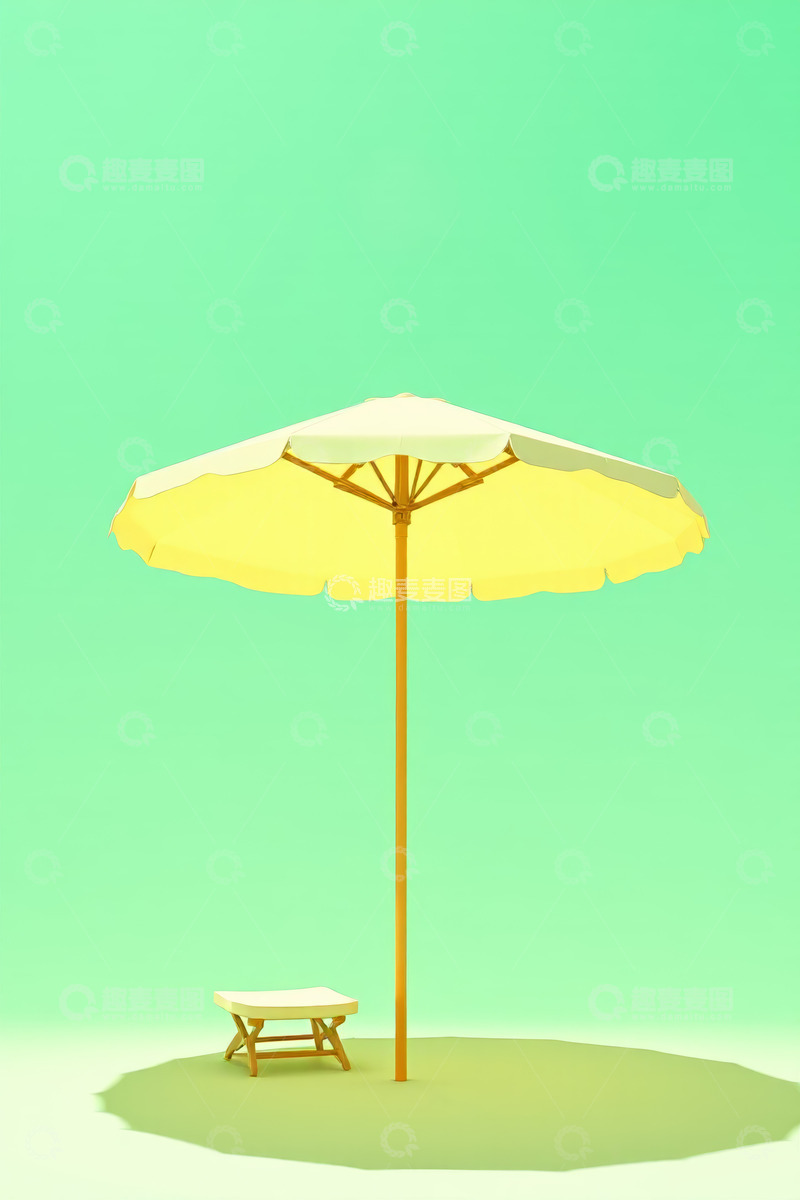 高清大图下载【趣麦麦图】沙滩遮阳伞与躺椅场景