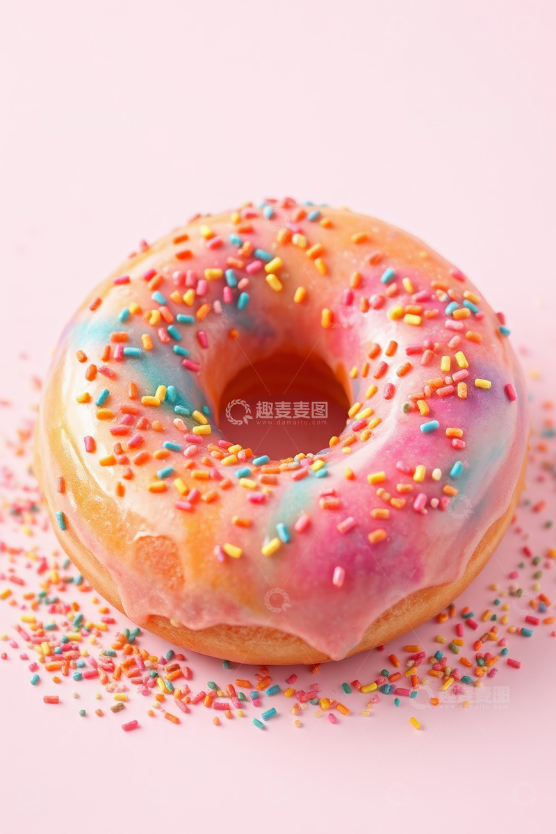 高清大图下载【趣麦麦图】彩色糖霜甜甜圈特写
