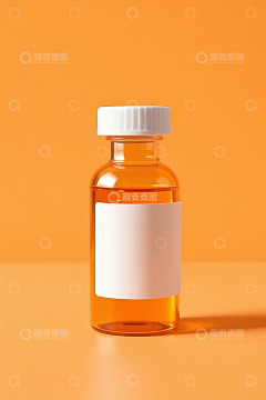 橙色背景下的透明液体瓶
