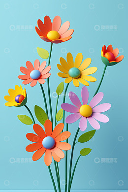 多彩立体花朵插画素材