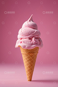 粉色冰淇淋甜筒特写