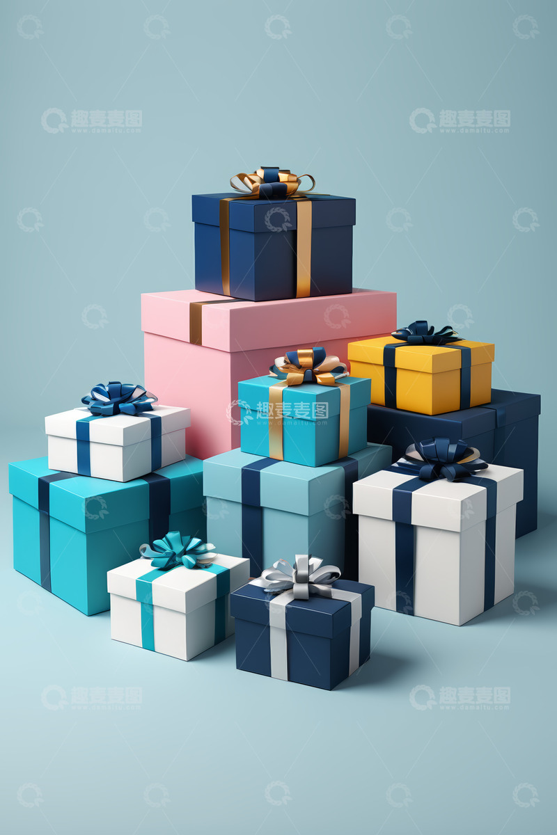高清大图下载【趣麦麦图】多彩礼品盒堆叠组合