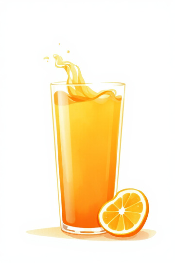 玻璃杯中的橙汁及橙子切片