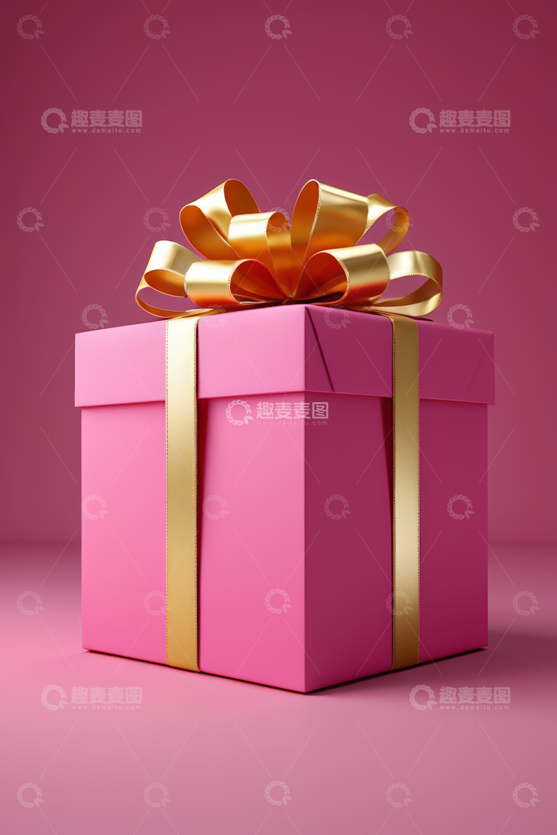 高清大图下载【趣麦麦图】粉色礼品盒配金色丝带