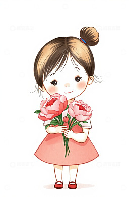 手持鲜花的可爱小女孩