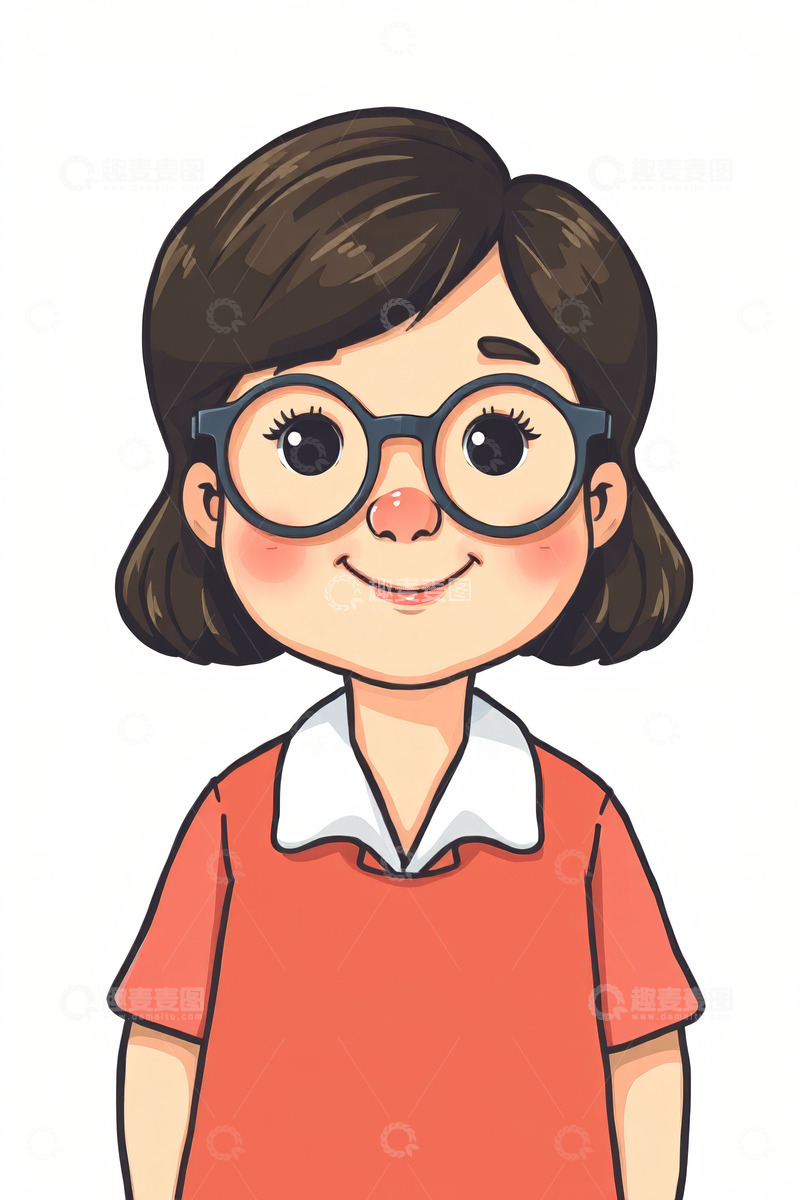 高清大图下载【趣麦麦图】戴眼镜红衣女孩卡通形象