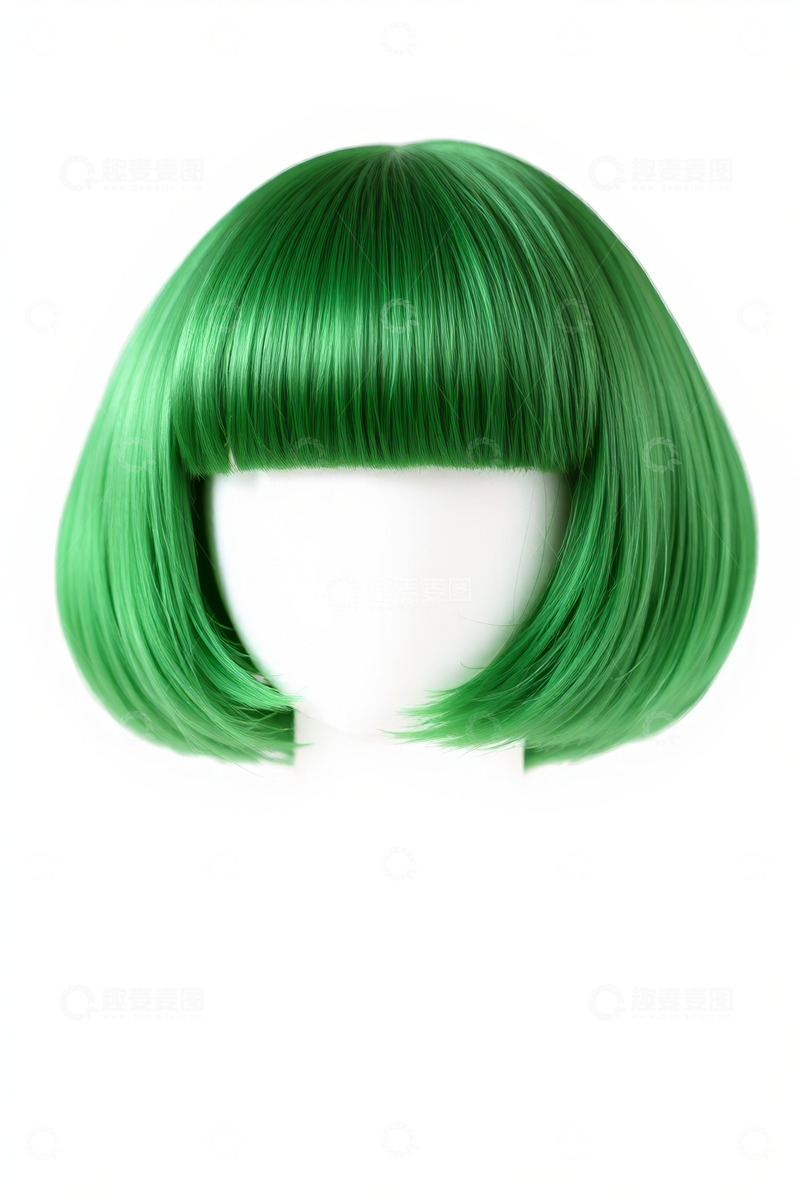 高清大图下载【趣麦麦图】绿色齐刘海短款假发