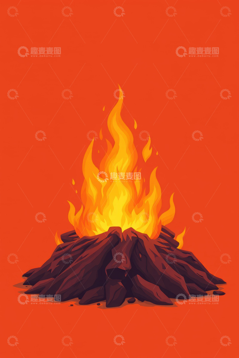 高清大图下载【趣麦麦图】燃烧的篝火插画