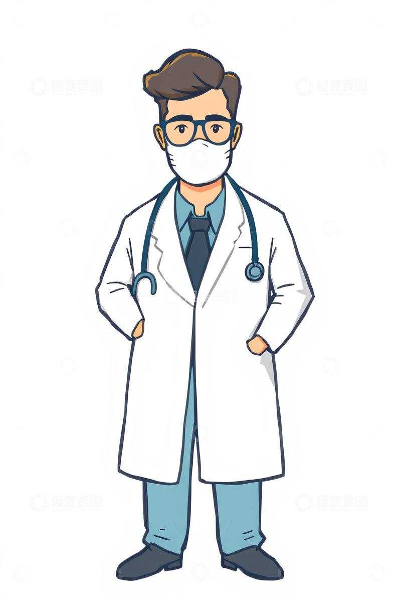 高清大图下载【趣麦麦图】站立的男性医生卡通形象
