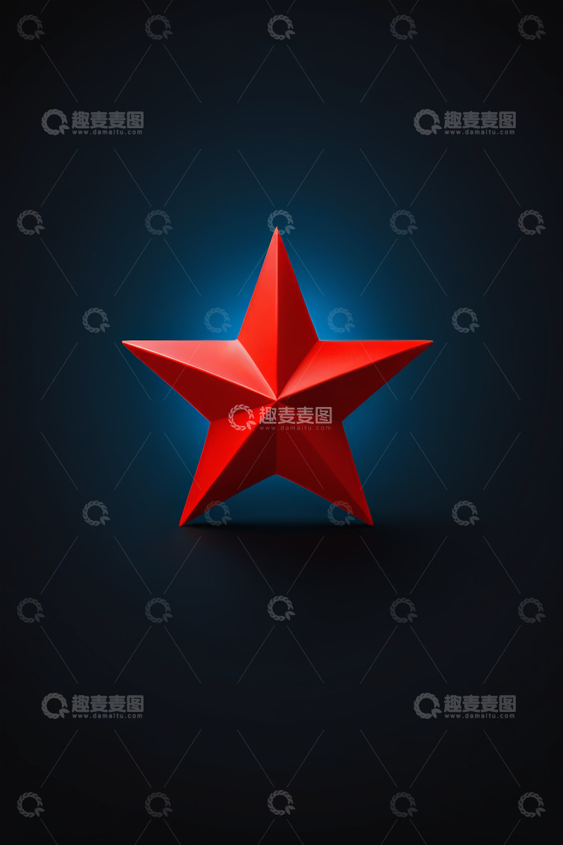 高清大图下载【趣麦麦图】蓝色背景上的红色立体五角星