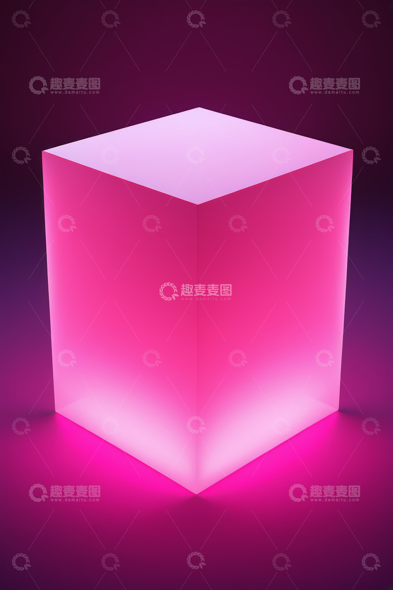 高清大图下载【趣麦麦图】粉色发光立方体抽象背景素材