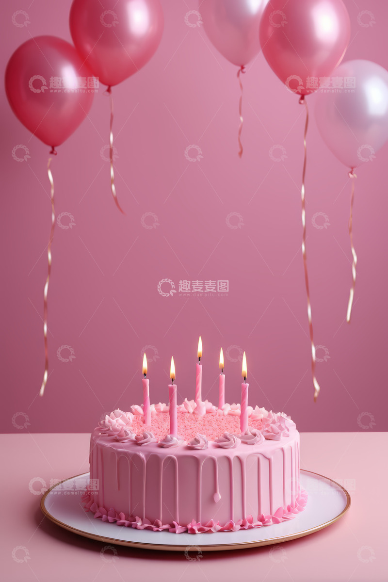 高清大图下载【趣麦麦图】粉色生日蛋糕配气球场景