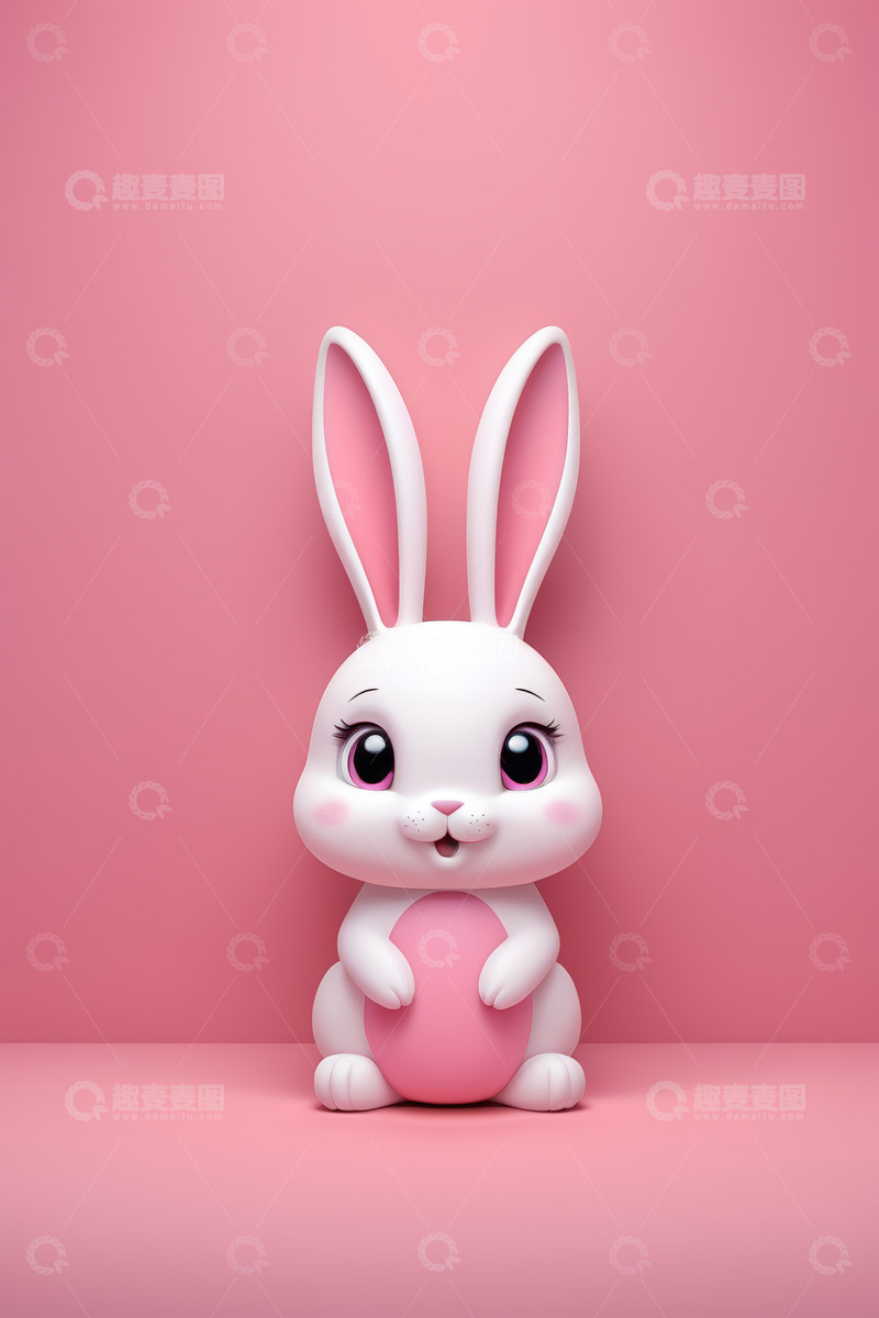 高清大图下载【趣麦麦图】粉色背景上的可爱动画兔子