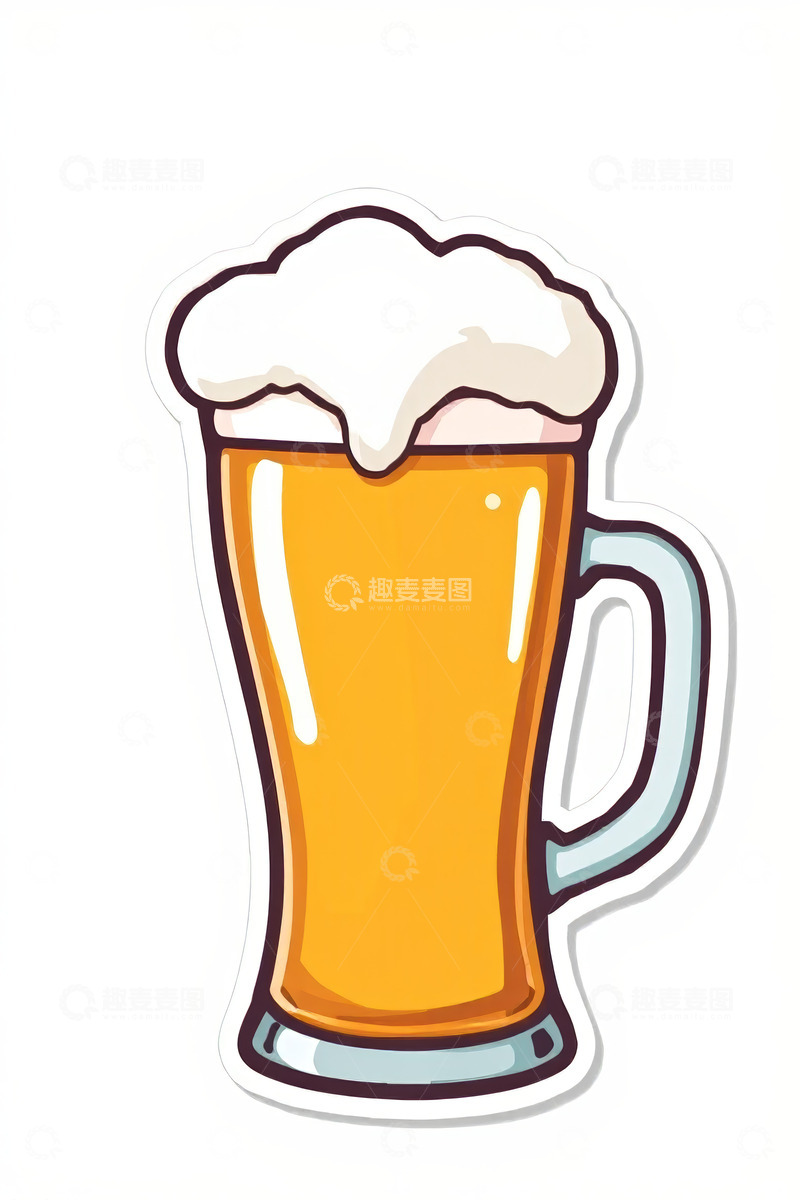 高清大图下载【趣麦麦图】卡通风格满溢泡沫的啤酒杯