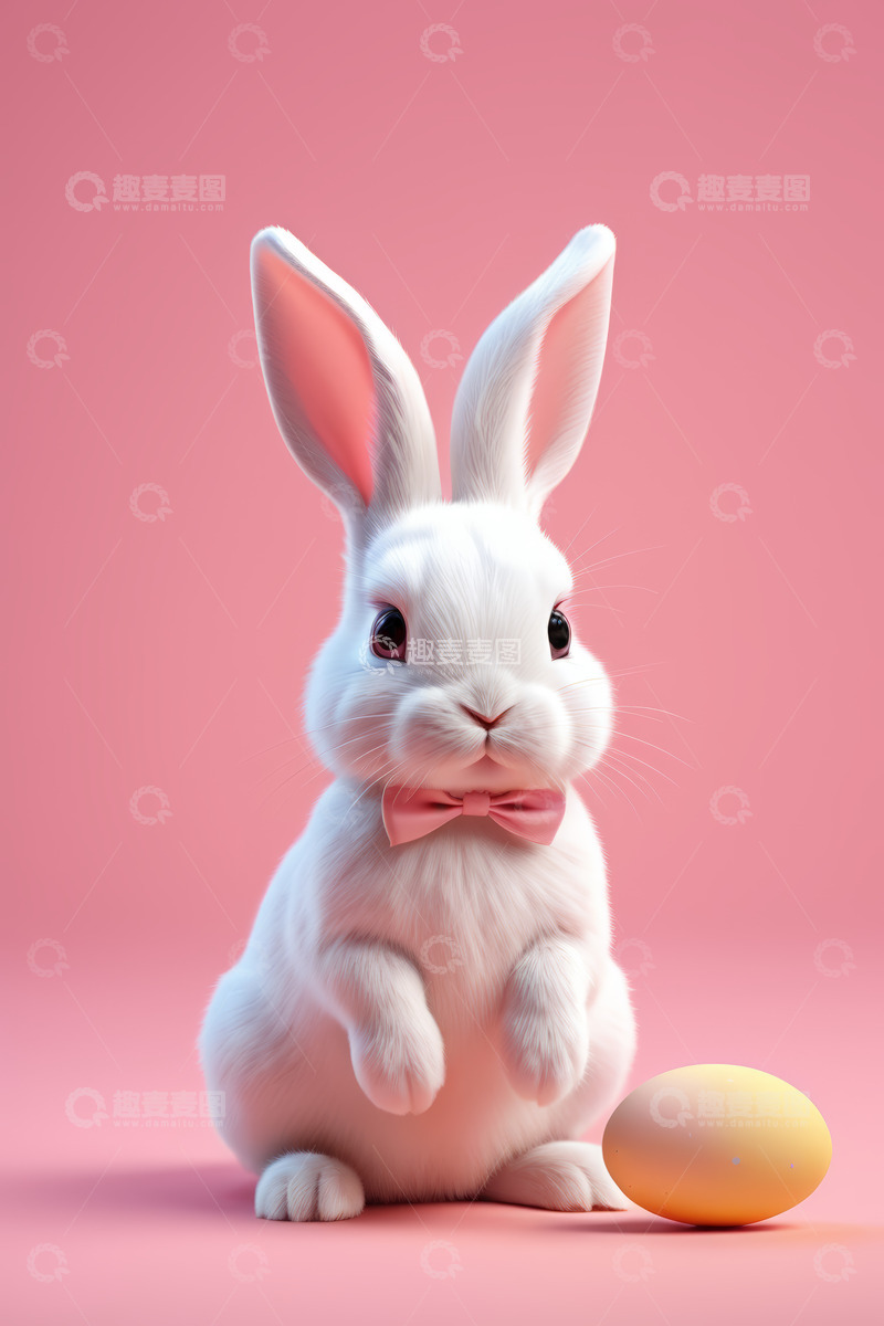 高清大图下载【趣麦麦图】戴领结白兔与鸡蛋特写