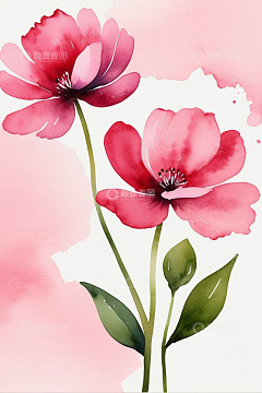 粉色水彩风格花卉插画
