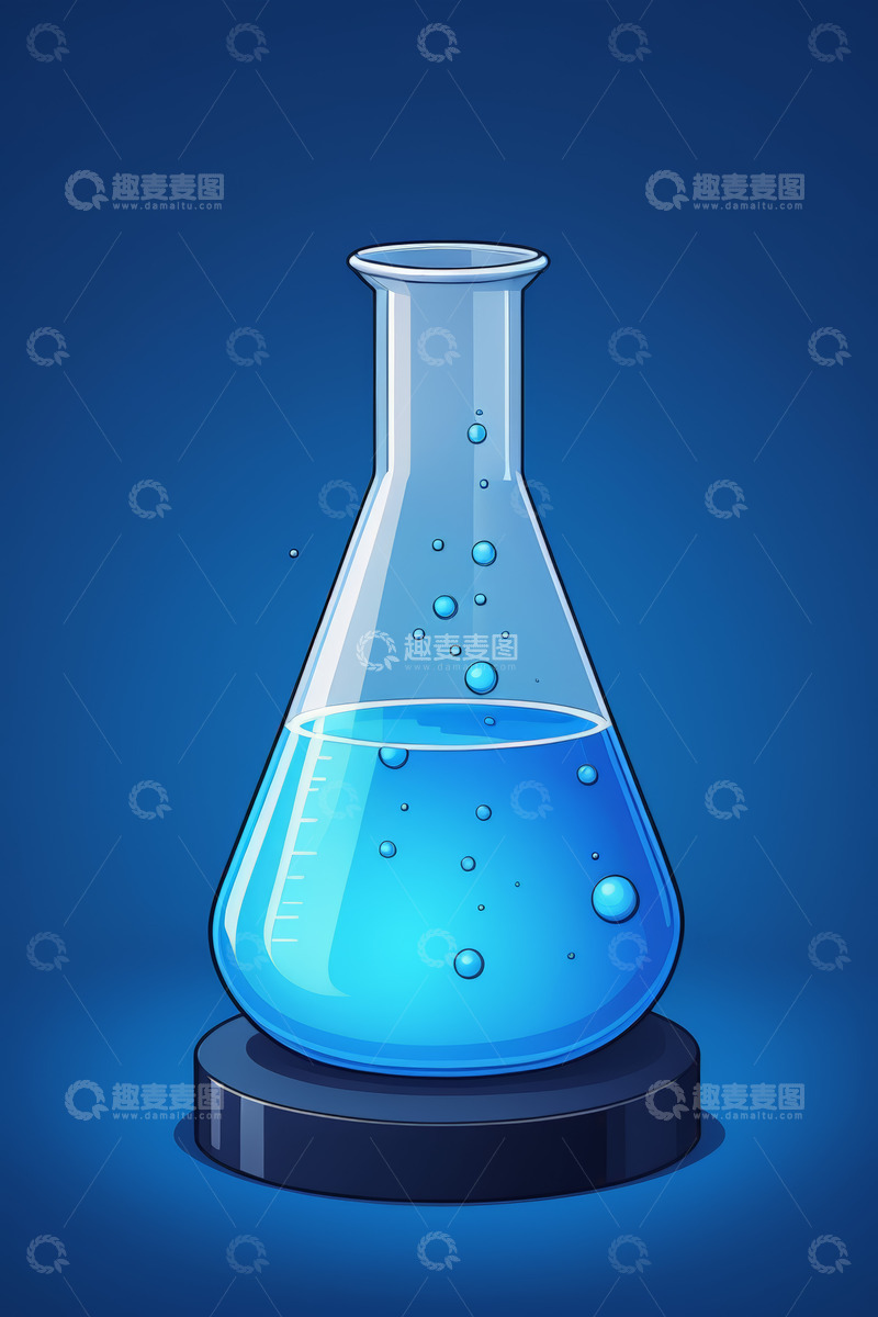 高清大图下载【趣麦麦图】蓝色液体的锥形实验烧瓶